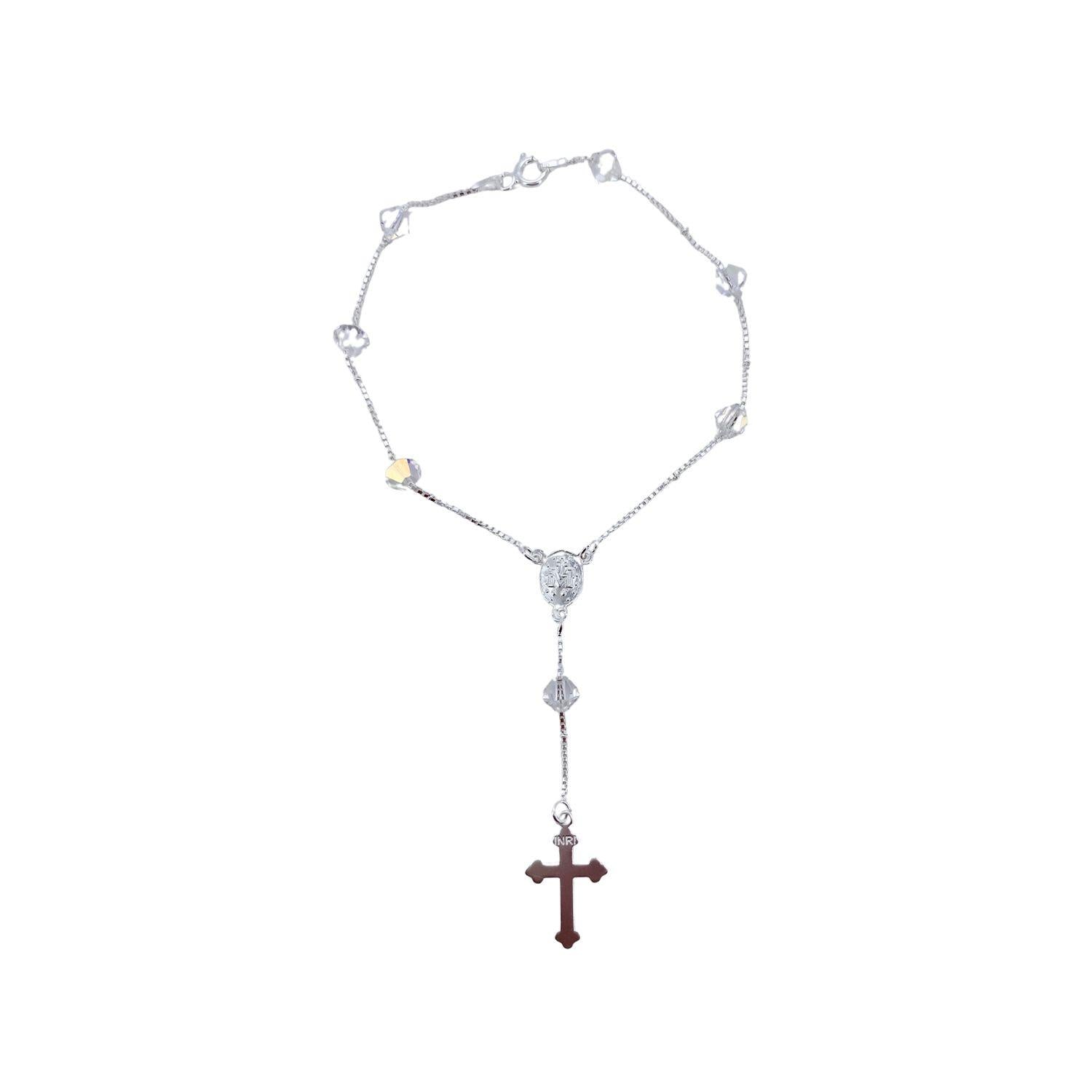Pulseira Prata Religioso Terço com Swarovski Boreal