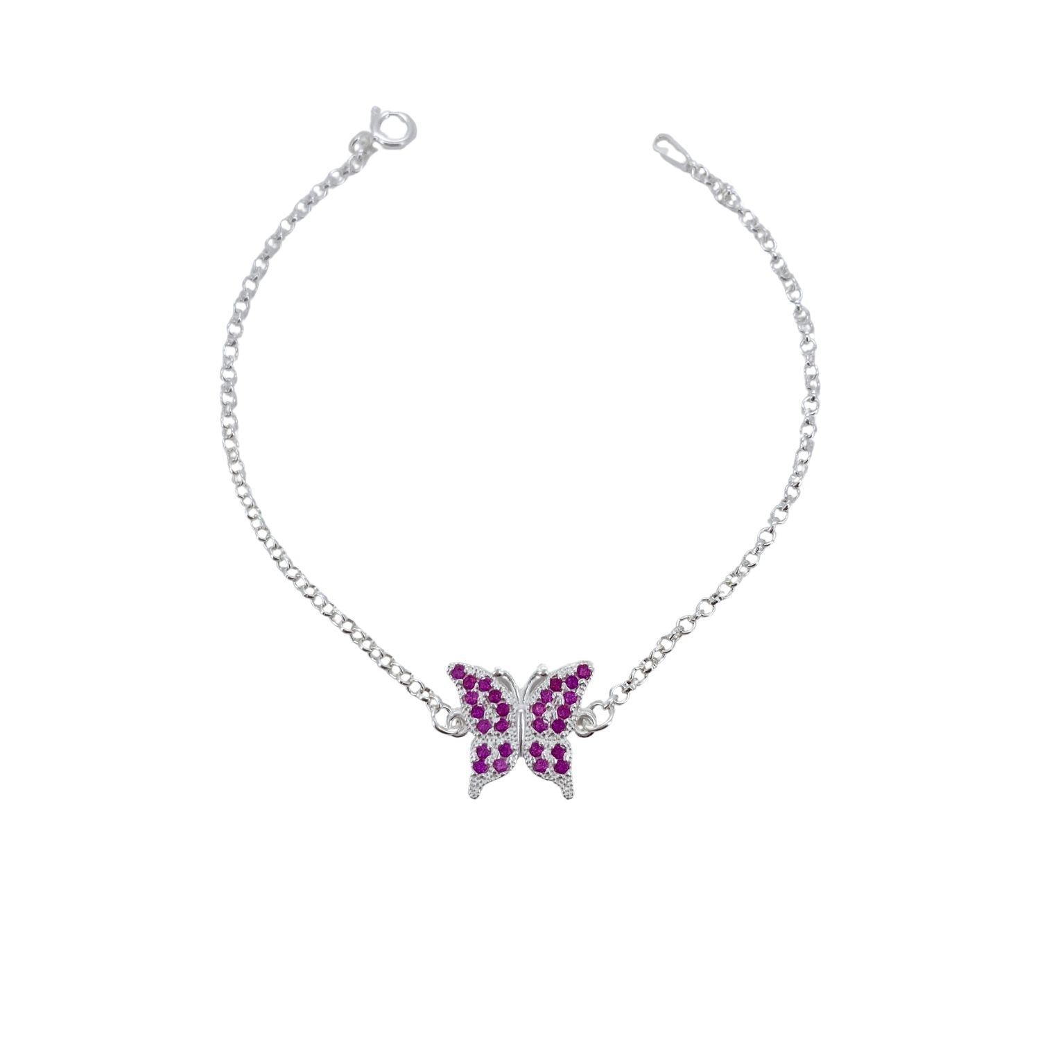 Pulseira Prata Viena Borboleta Asa Aberta Cristal Brilhante
