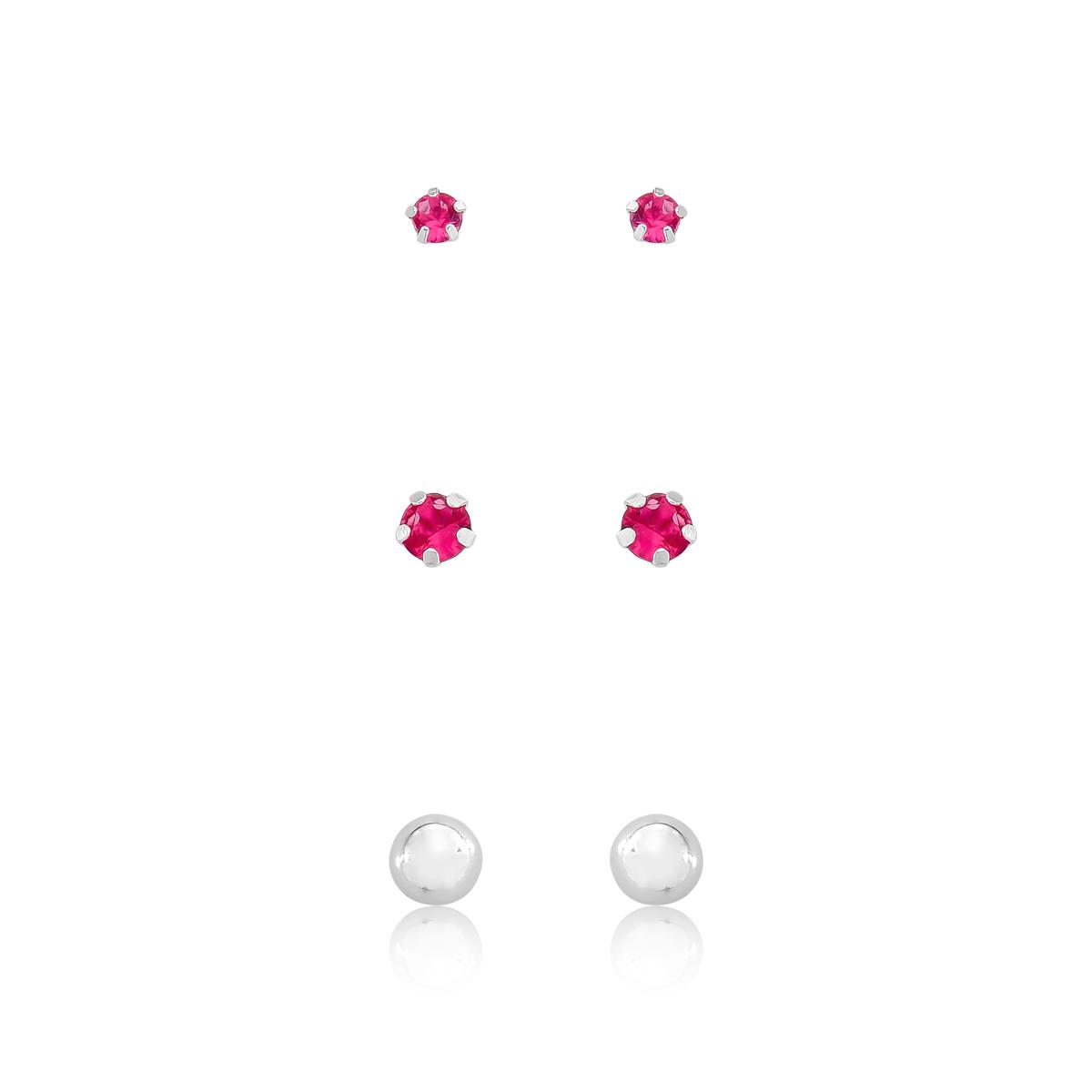 Trio De Brinco Prata Cristal de Rubelita