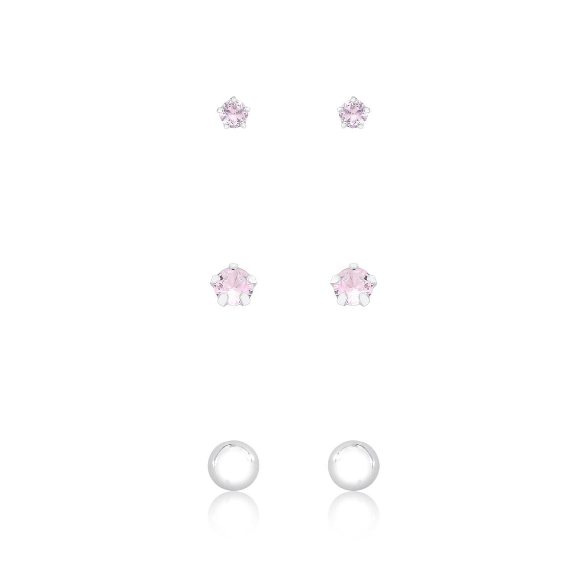 Trio De Brinco Prata Rosa Claro Delicado
