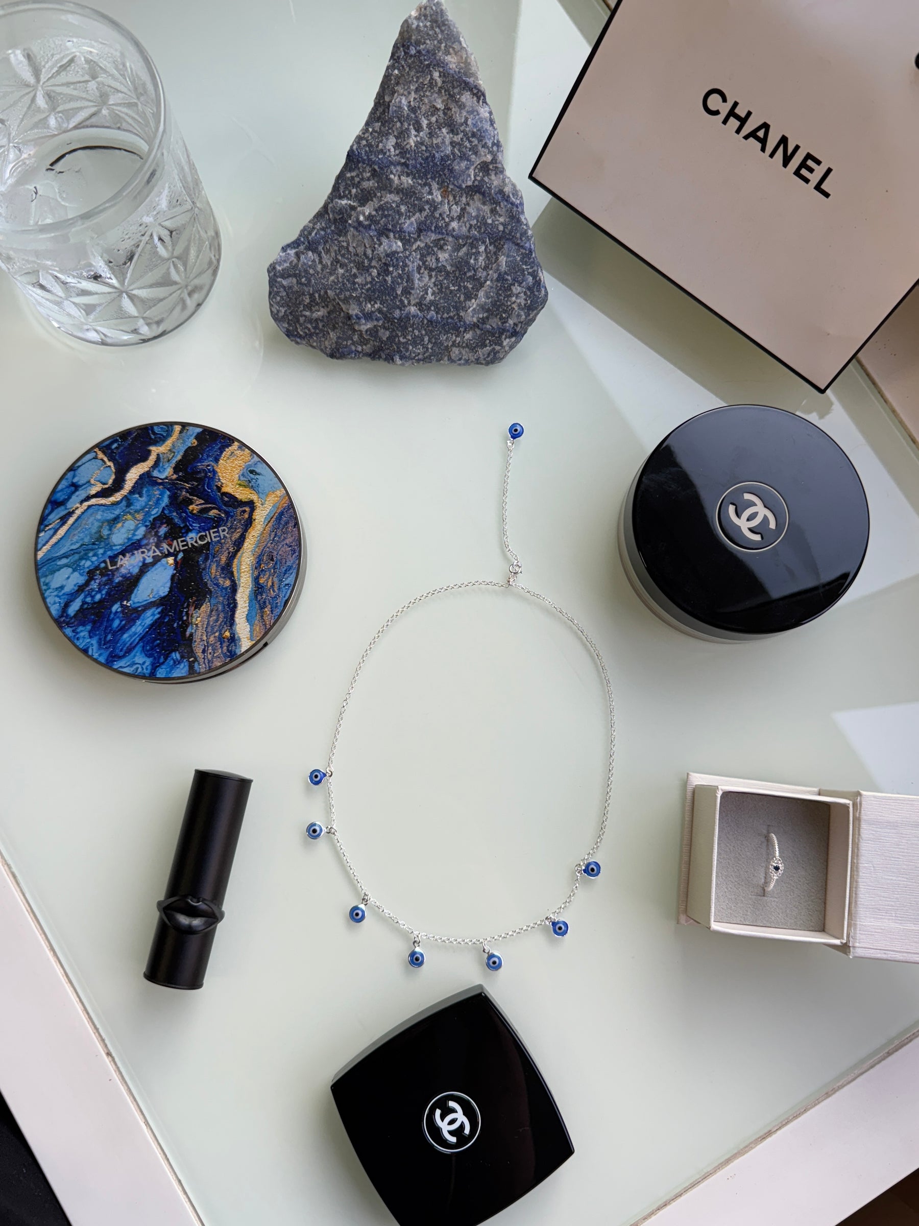 Choker Prata Greek Olho Grego Pendurado