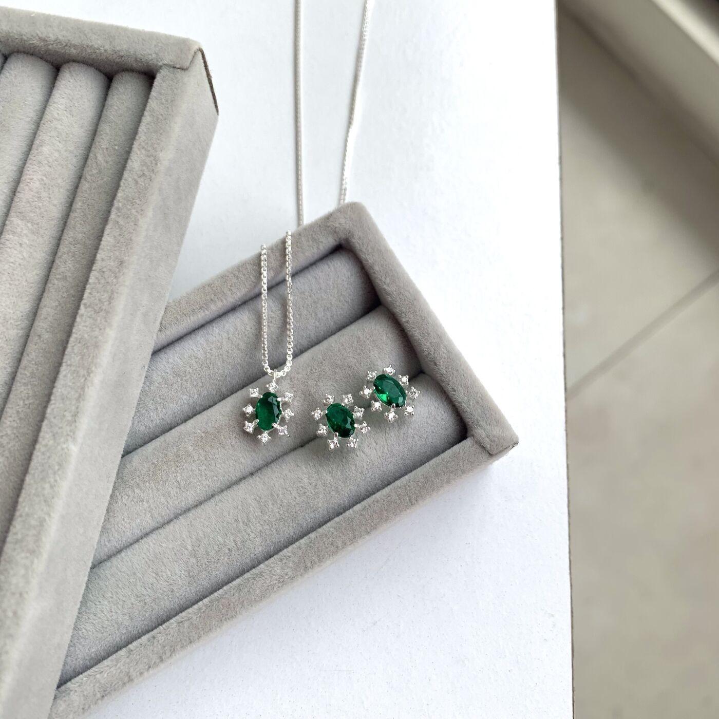 Conjunto Prata Veneza Cristal Oval Brilhante