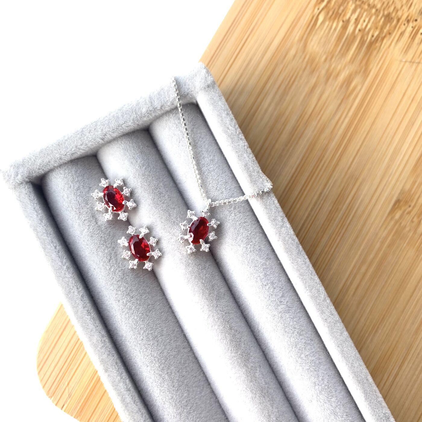 Conjunto Prata Veneza Cristal Oval Brilhante