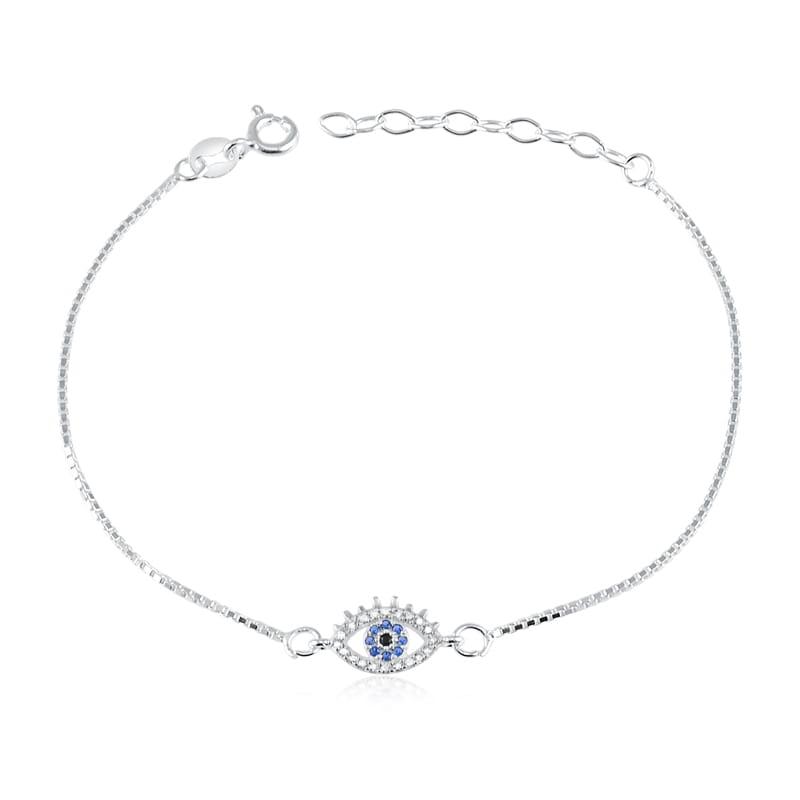 Pulseira Prata Olho Grego Cílios Brilhantes