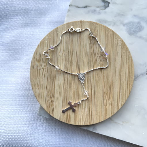 Pulseira Prata Religioso Terço com Swarovski Boreal