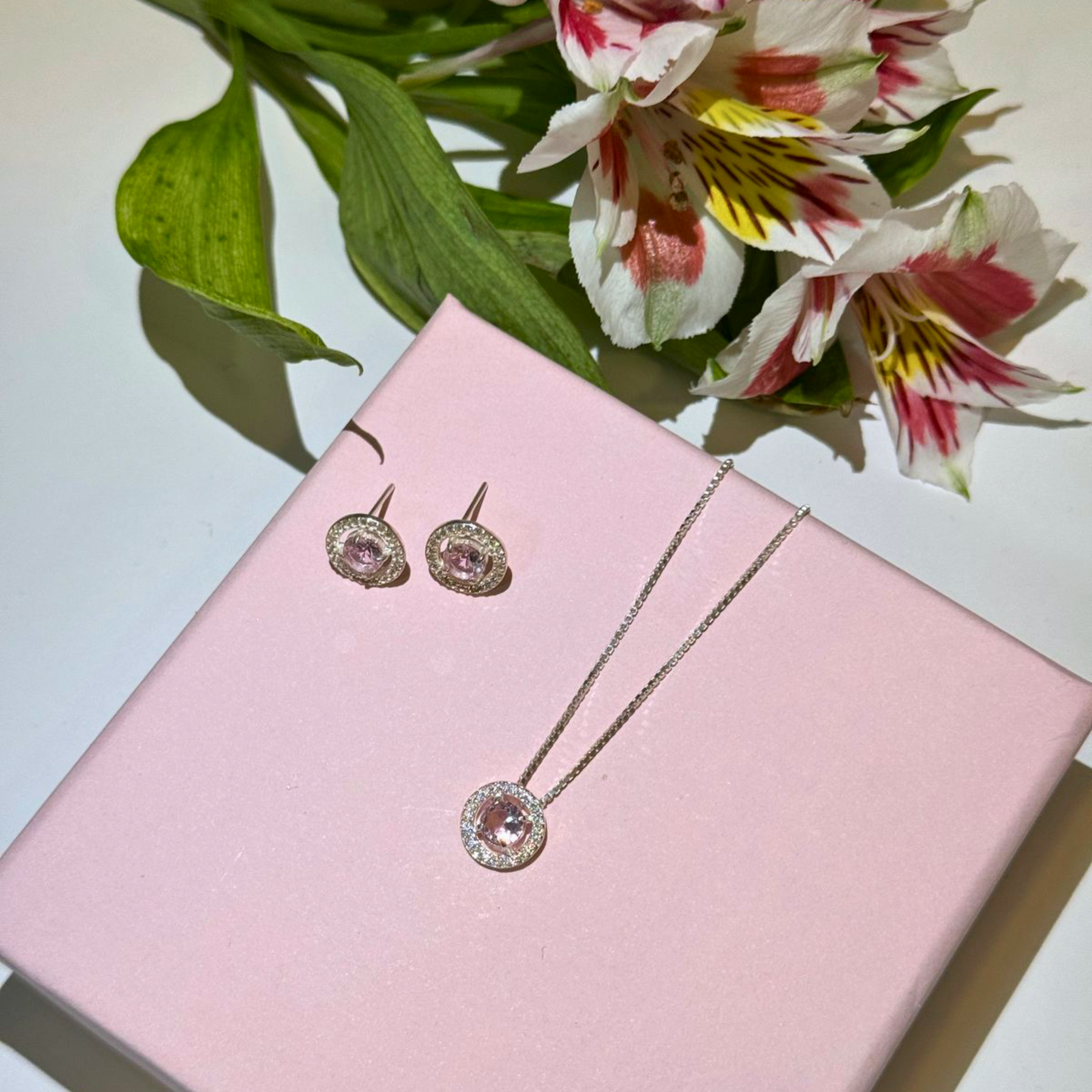 Conjunto Prata Isabel Moldura Iluminado Redondo Cravejado