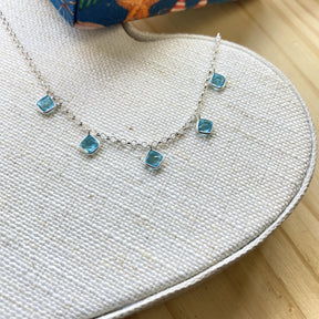 Pulseira Prata Veneza 5 Cristais Quadrados
