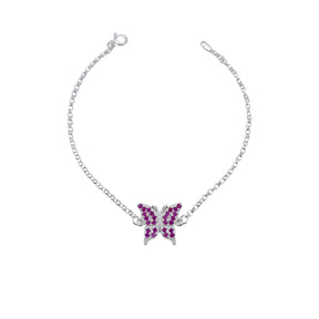 Pulseira Prata Viena Borboleta Asa Aberta Cristal Brilhante