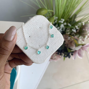 Pulseira Prata Veneza 5 Cristais Quadrados
