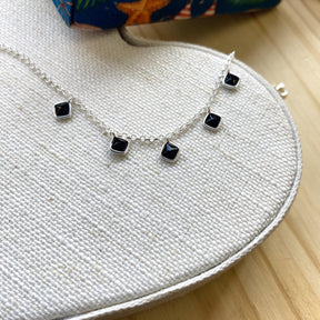 Pulseira Prata Veneza 5 Cristais Quadrados