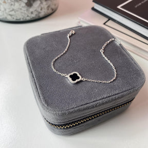 Pulseira Prata Trevo com Cristal Brilhante