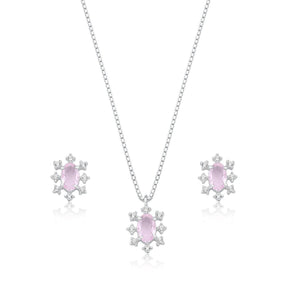 Conjunto Prata Veneza Cristal Oval Cravejado