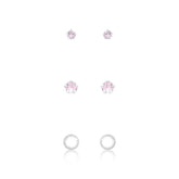 Trio De Brinco Prata Rosa Claro Delicado