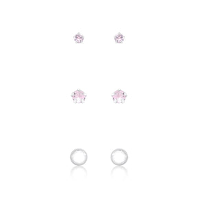 Trio De Brinco Prata Rosa Claro Delicado