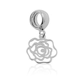 Berloque Prata para Pulseira Flores Rosa Vazada Laser
