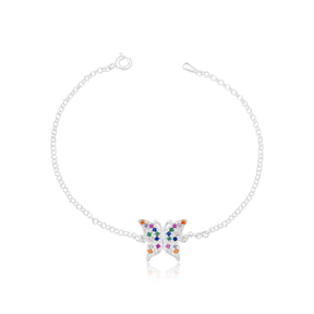 Pulseira Prata Viena Butterfly Asa Aberta Cristal Brilhante