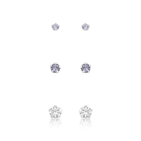 Trio De Brincos Prata Lílas com Cristal único