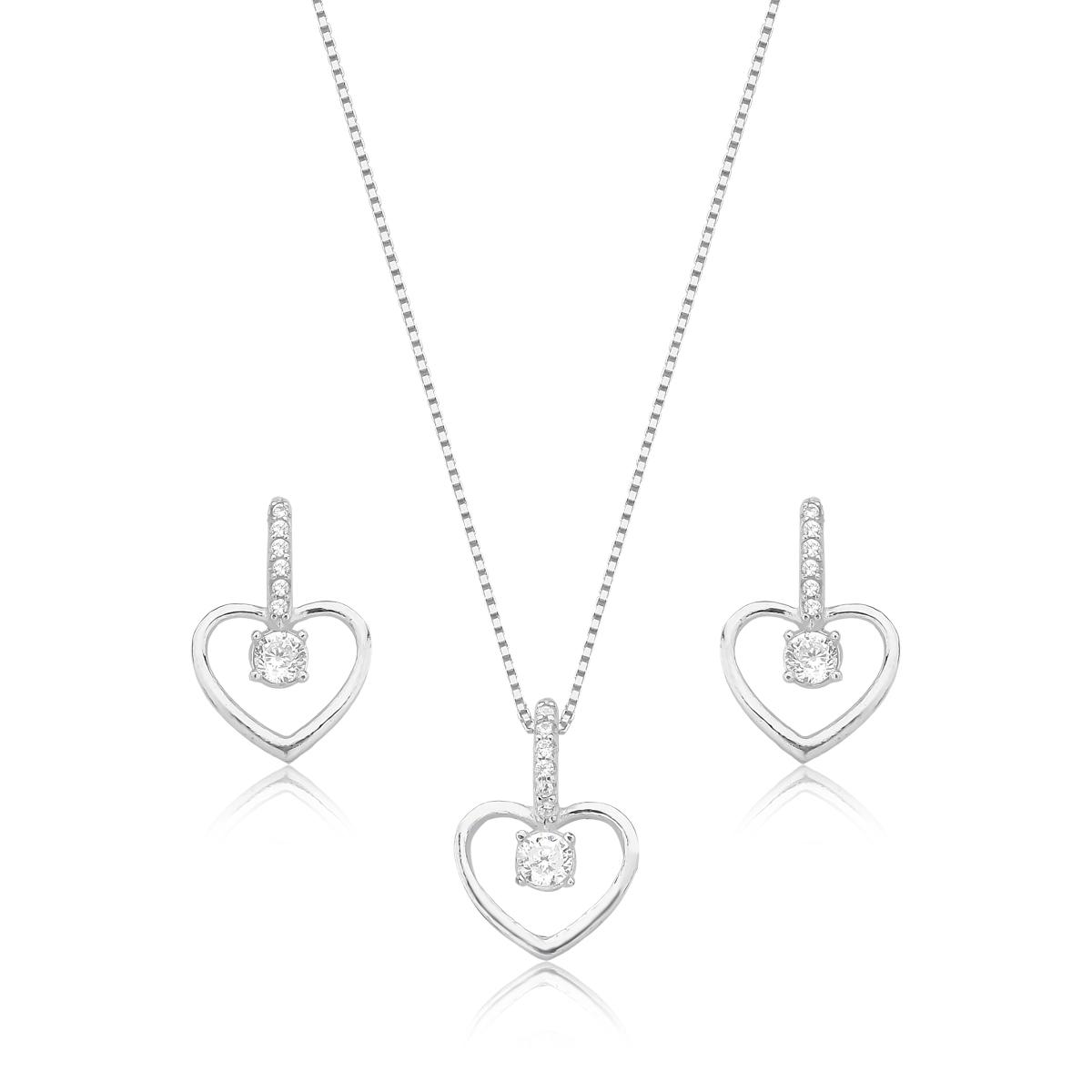 Conjunto Prata Selena de Coração Cristal Cravejado