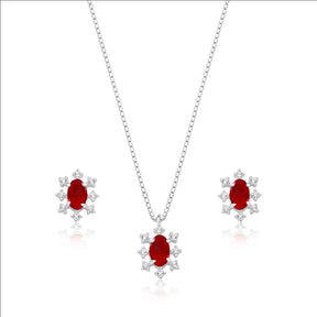 Conjunto Prata Veneza Cristal Oval Brilhante