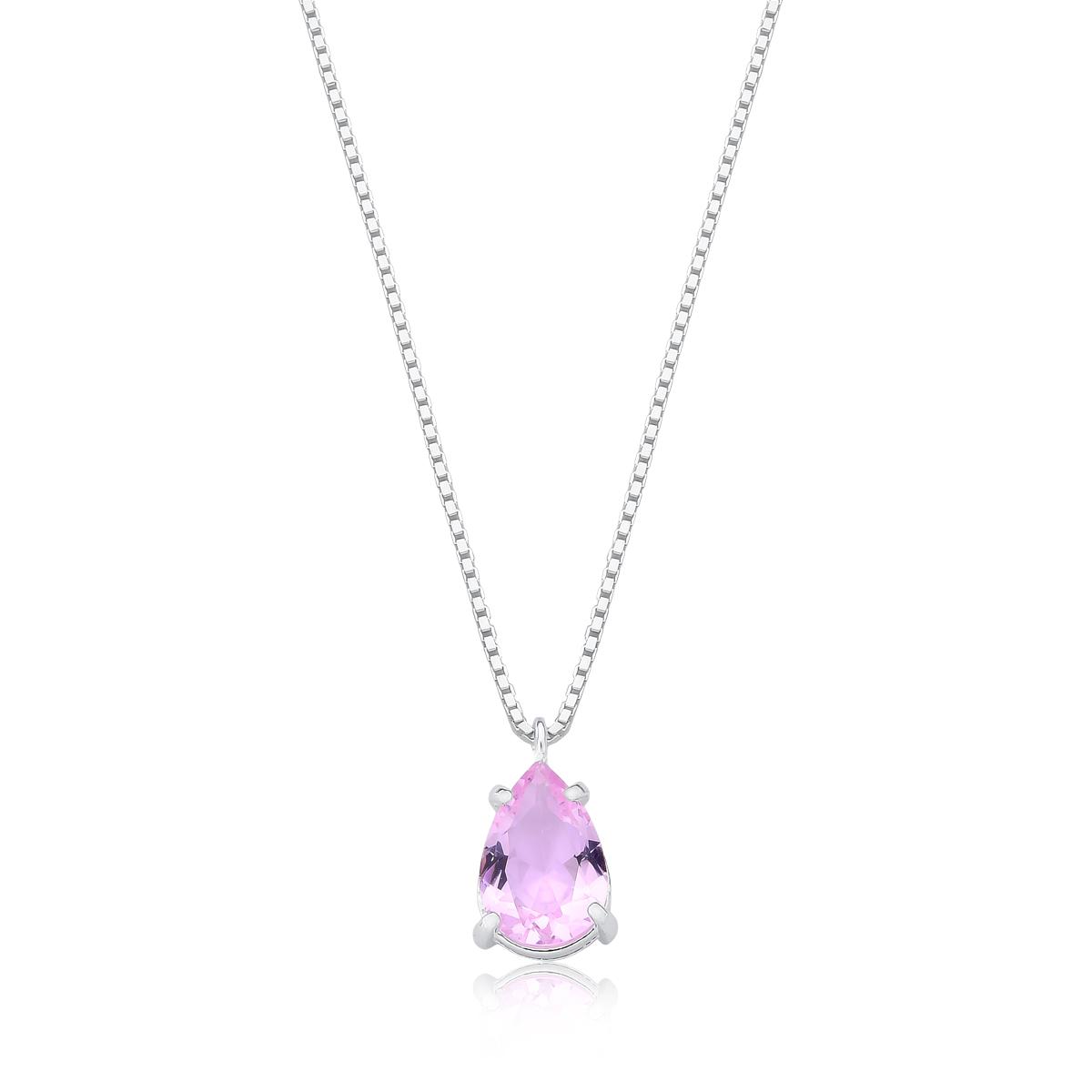 Colar Prata Jasmine Gota com Cristal Grande