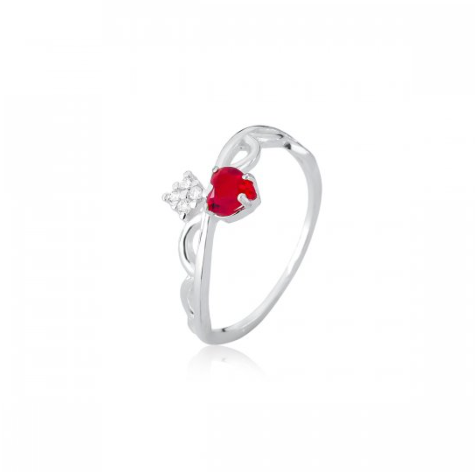 Anel Prata Heart Elos Pedra de Coração 3 POR R$200