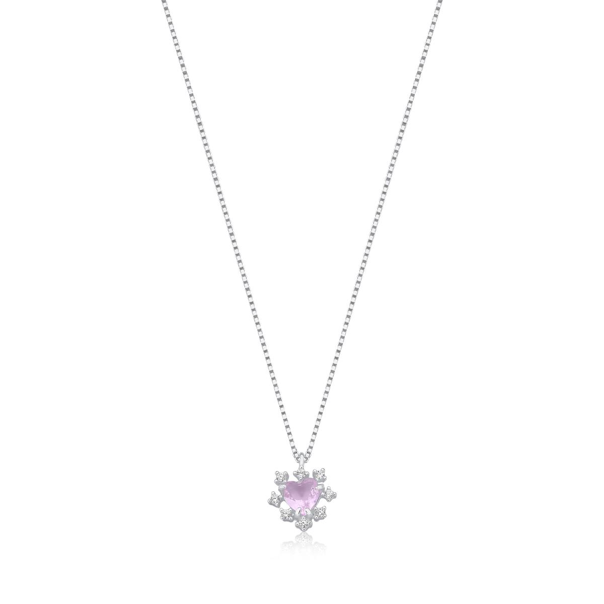 Colar Prata Isadora Moldura de Coração com Cristal