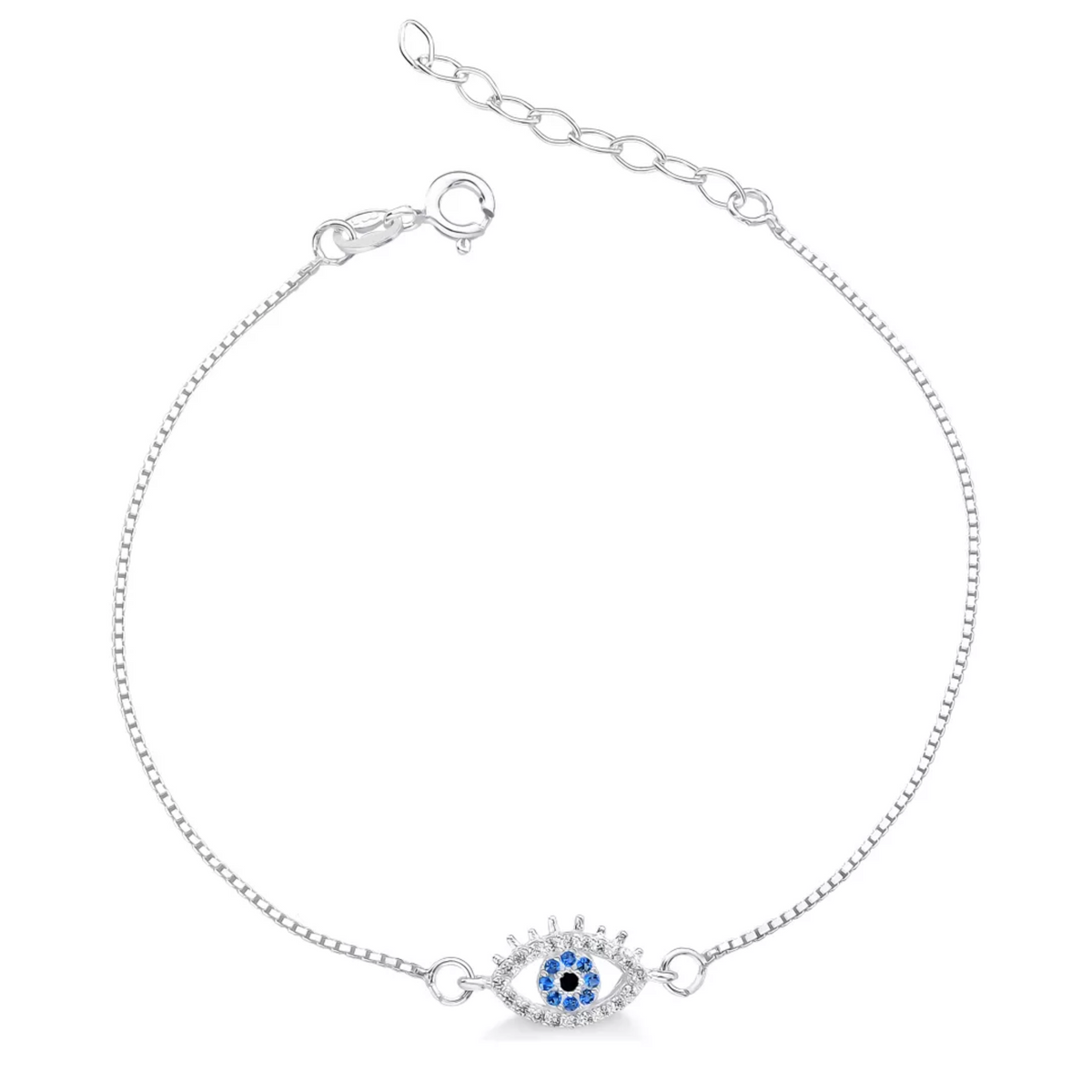 Pulseira Prata Greek Proteção Olho Grego Cílios Veneziana Cravejado