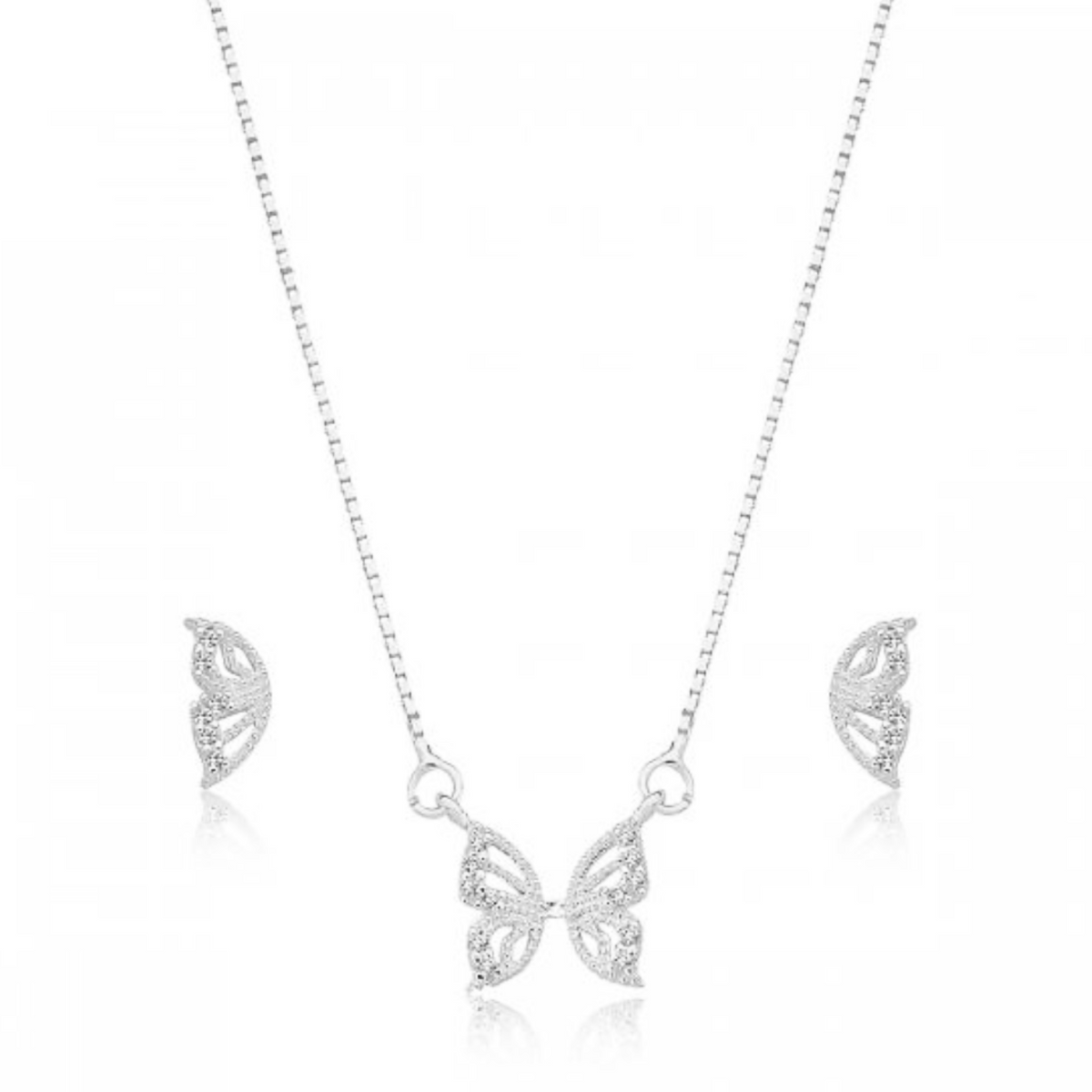 Conjunto Prata Viena Butterfly Asa Aberta Cristal Brilhante