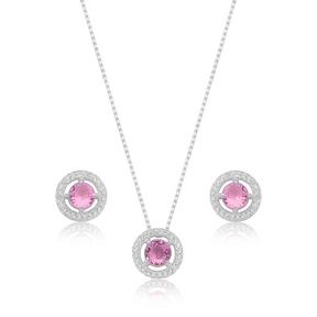 Conjunto Prata Isabel Moldura Iluminado Redondo Cravejado