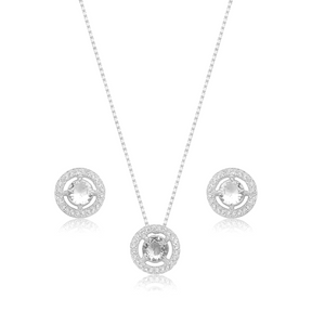 Conjunto Prata Isabel Moldura Iluminado Redondo Cravejado