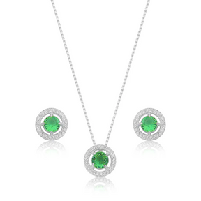 Conjunto Prata Isabel Moldura Iluminado Redondo Cravejado