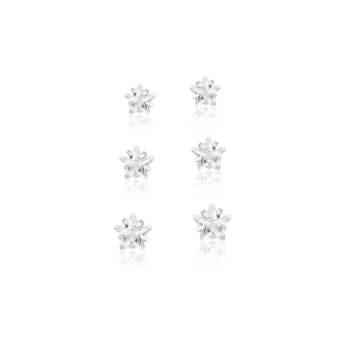 Trio De Brincos Stella de Estrela Com 6 Pedras de Cristal Cravejado