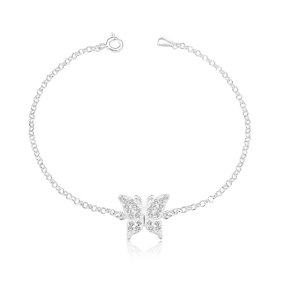 Pulseira Prata Viena Butterfly Asa Aberta Cristal Brilhante