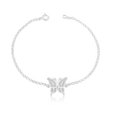 Pulseira Prata Viena Butterfly Asa Aberta Cristal Brilhante