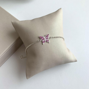 Pulseira Prata Viena Butterfly Asa Aberta Cristal Brilhante