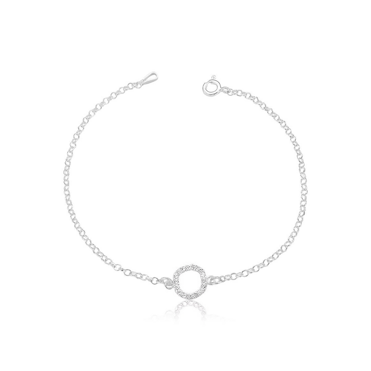 Pulseira Prata Redonda Elo Cristal Cravejado