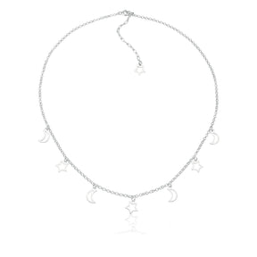 Choker Prata Lua e Estrelas Vazadas