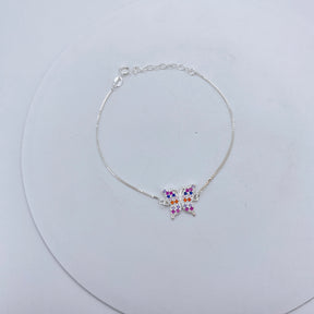 Pulseira Prata Viena Butterfly Asa Aberta Cristal Brilhante