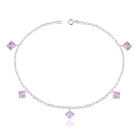 Pulseira Prata Veneza 5 Cristais Quadrados