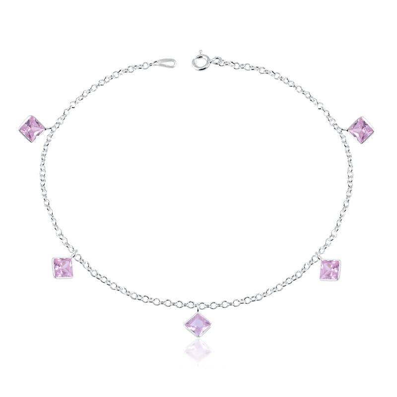 Pulseira Prata Veneza 5 Cristais Quadrados