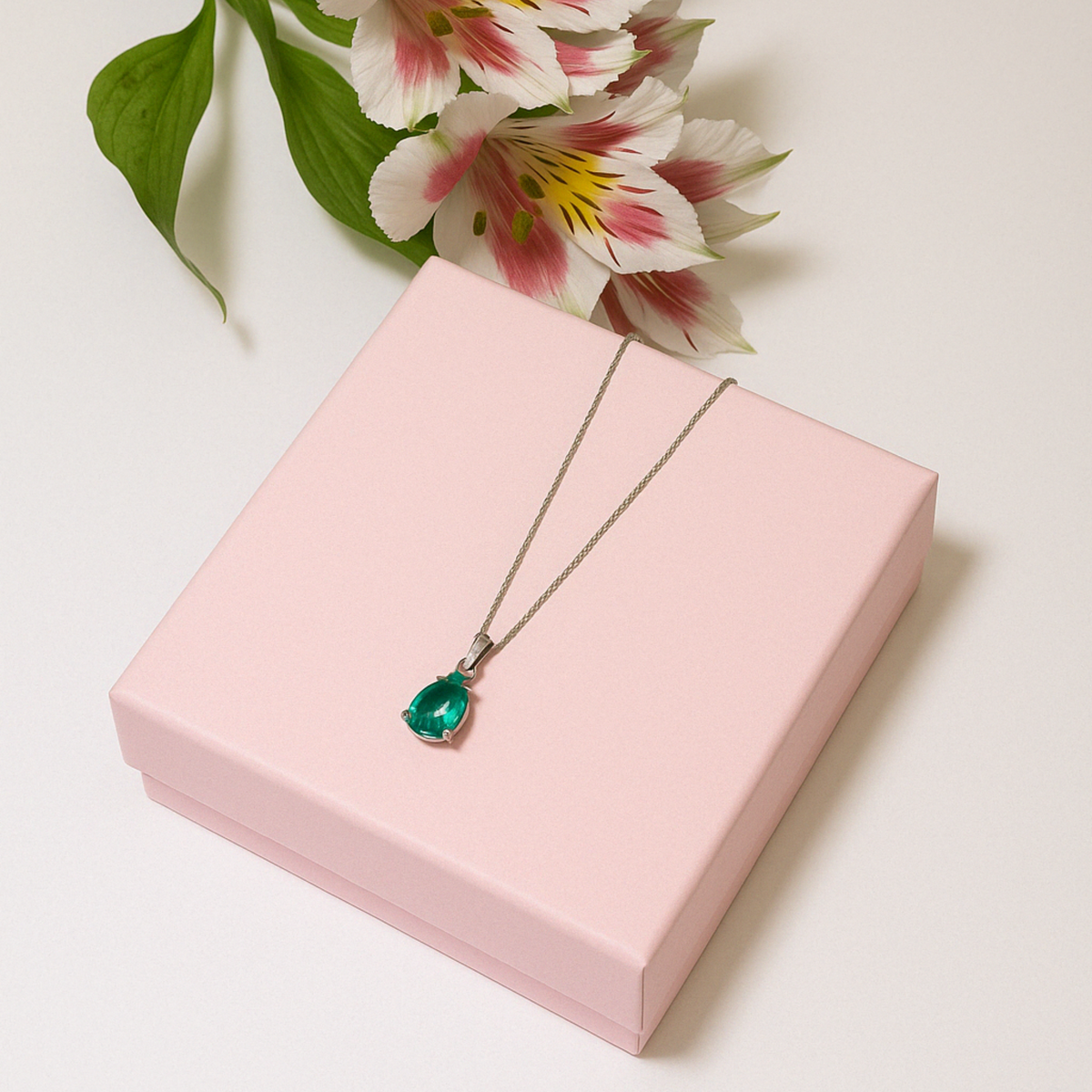 Colar Prata Jasmine Gota Caixa Cristal Cravejado