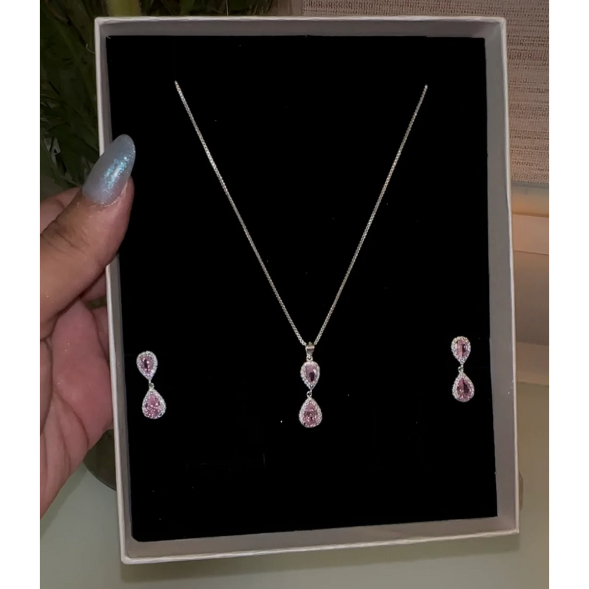 Conjunto Prata Serena Gotas de Luxo Cristal Brilhante