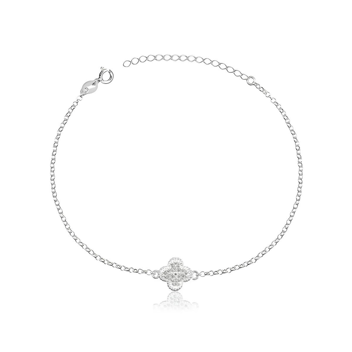 Pulseira Prata Vitoria Trevo da Sorte Cravejado Brilhante