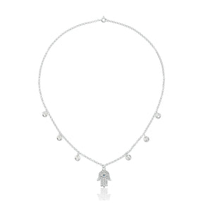Choker Prata Mão de Fátima com Cristais Brilhantes