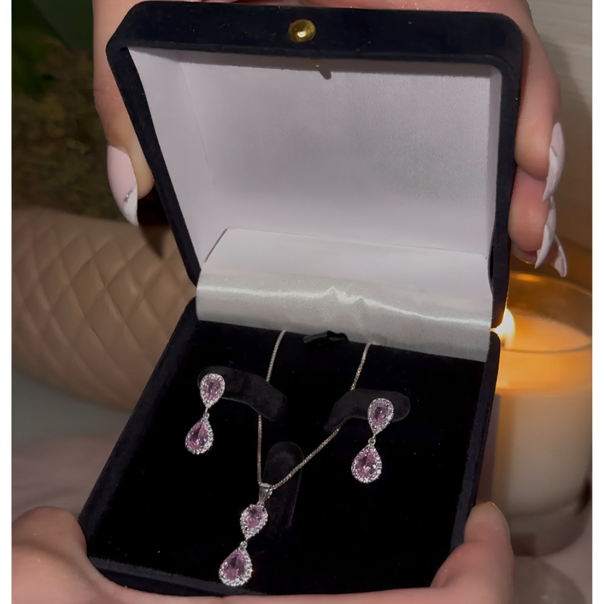 Conjunto Prata Serena Gotas de Luxo Cristal Brilhante