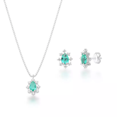 Conjunto Prata Veneza Cristal Oval Cravejado