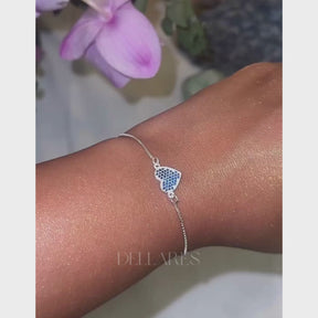 Pulseira Prata Blair Coração Brilhante Cristais Cravejado Elo Portugues