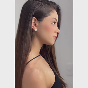 Conjunto Prata Je t'aime Coração Curvo com Cristais Cravejados